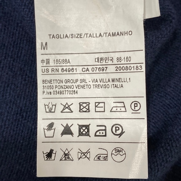 Stile Benetton Merino Extra Fine Italian Yarn Crew Neck Navy Blue size S - Picture 7 of 8